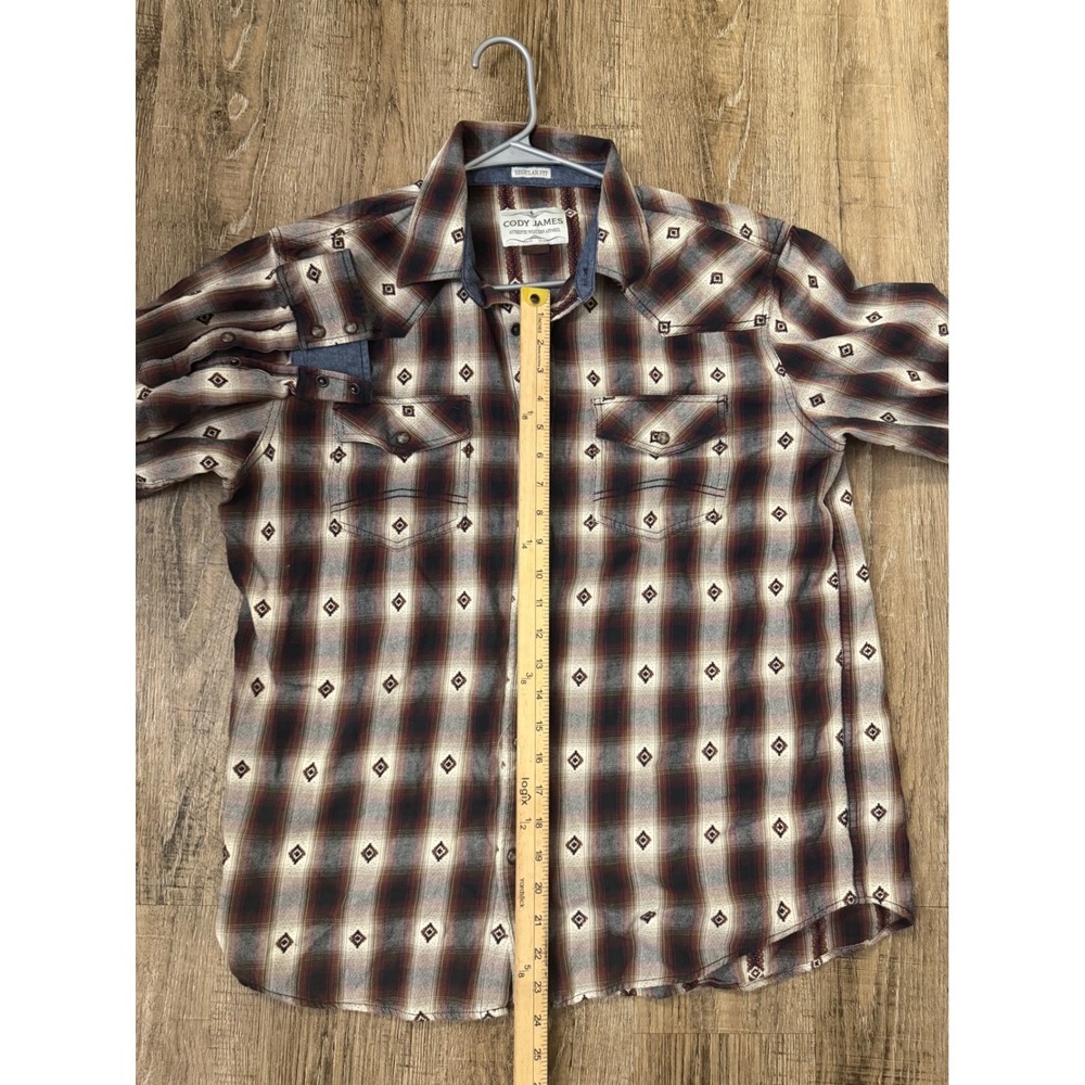 Cody James Mens Large Western Plaid Diamond Embroidered Button Up Shirt - Picture 13 of 15